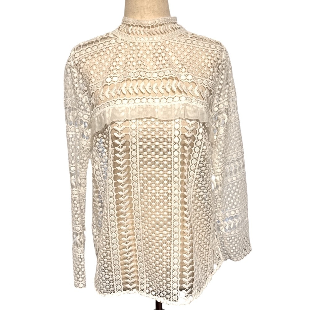 Self-Portrait White Lace Long Sleeved Top